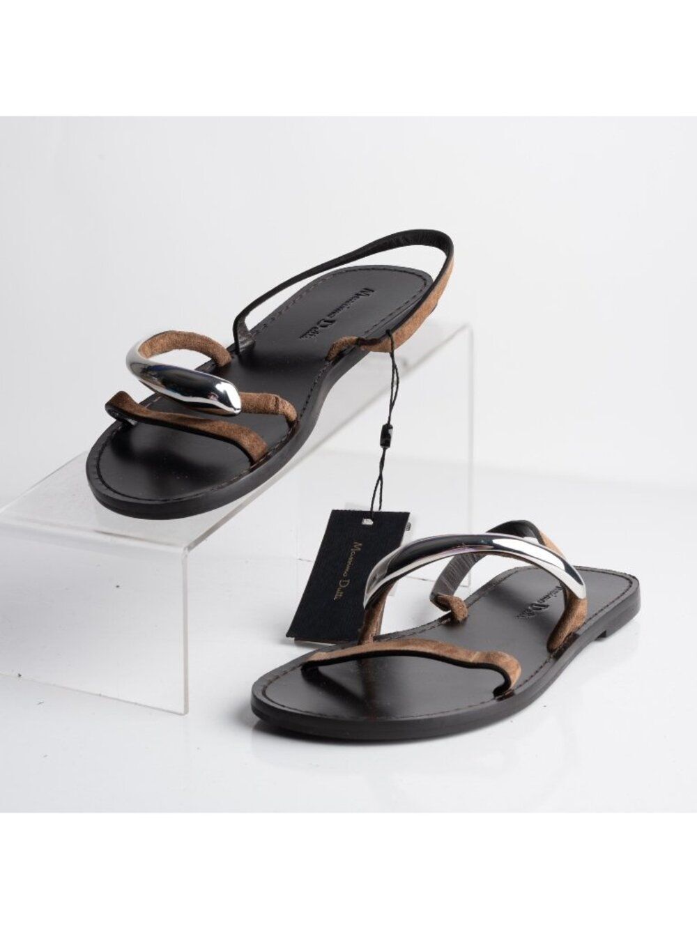Massimo Dutti Womens Suede Strappy Flat Sandals Brown Sz US 5 EU 35 NWT 1718/450
